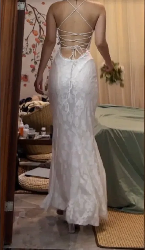 White Elegant Spaghetti Strap Mermaid Long Prom Dress Simple Wedding Party Dress HZ1108 - Image 2