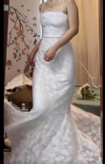 White Elegant Spaghetti Strap Mermaid Long Prom Dress Simple Wedding Party Dress HZ1108