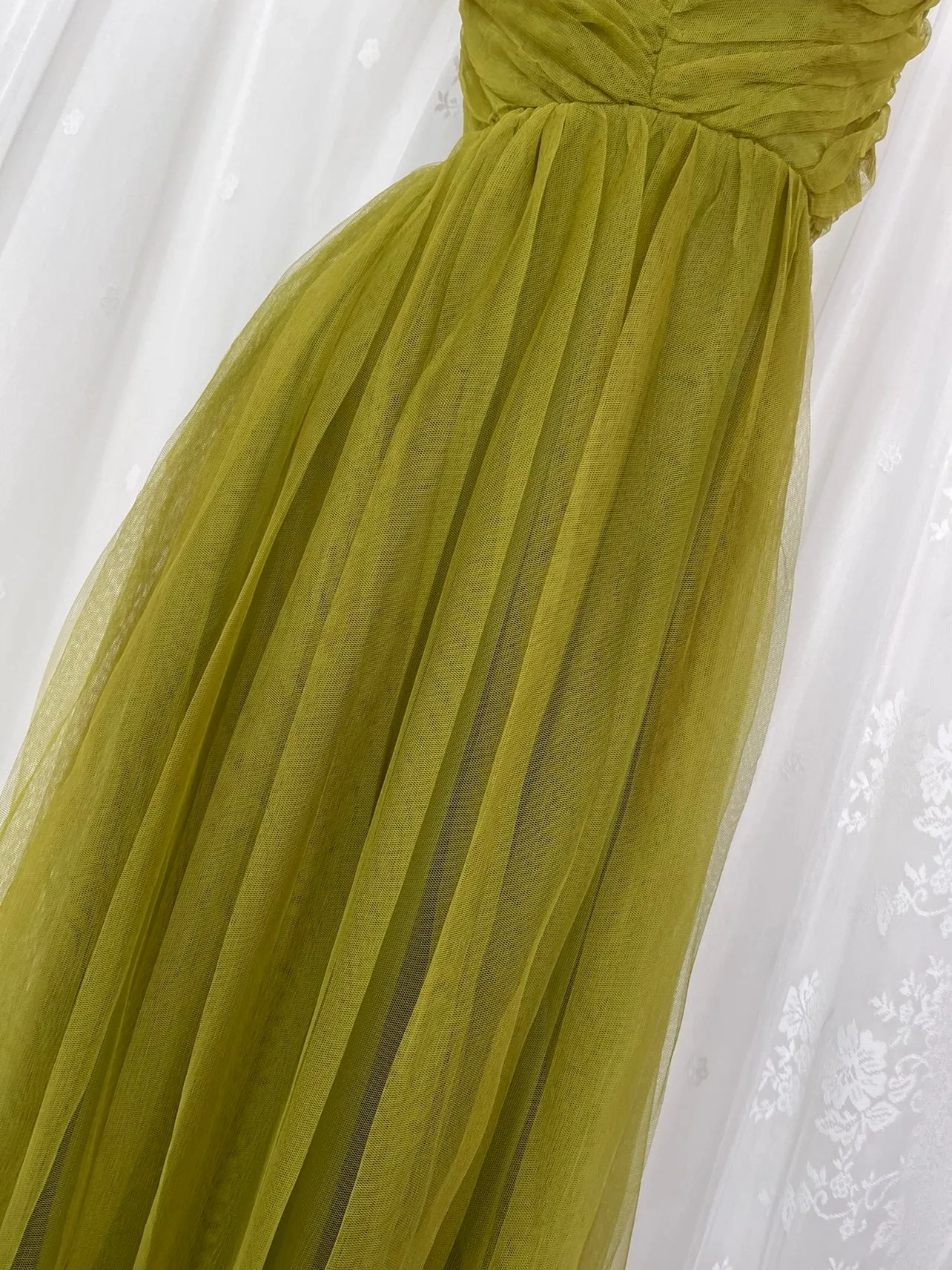 A-Line Olive Green Spaghetti Strap Tulle Long Prom Dress Sweet Birthday Evening Dress HZ1108 - Image 6