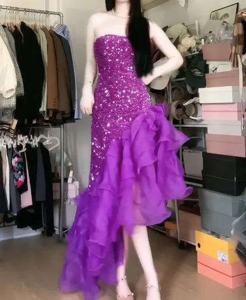 Purple Mermaid Sequined Strapless Tulle Evening HZ1108 - Image 3