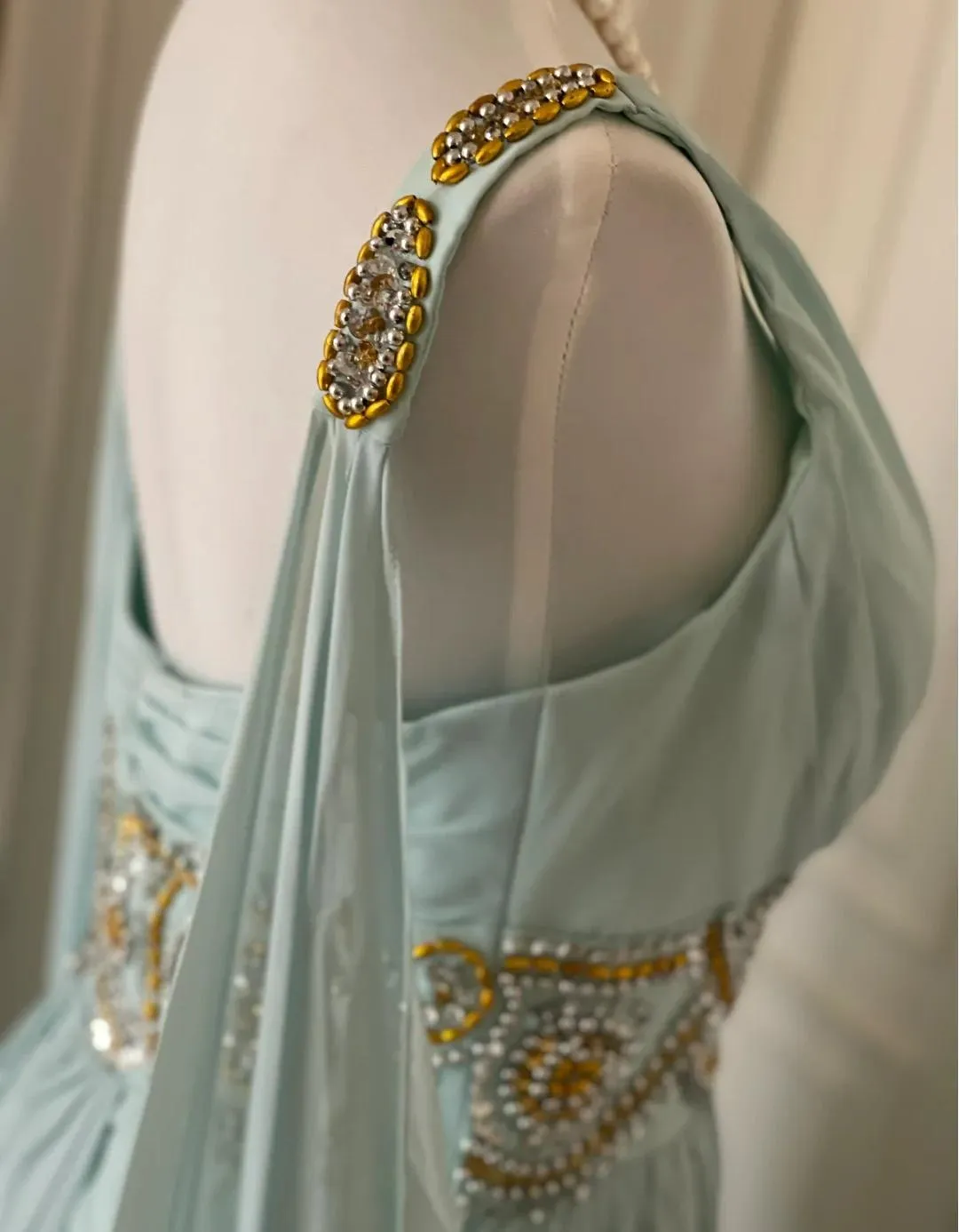 Vintage Tiffany Blue V-neck A-Line Beaded Chiffon Long Prom Dress Evening Dress Wedding Dress HZ1108 - Image 7