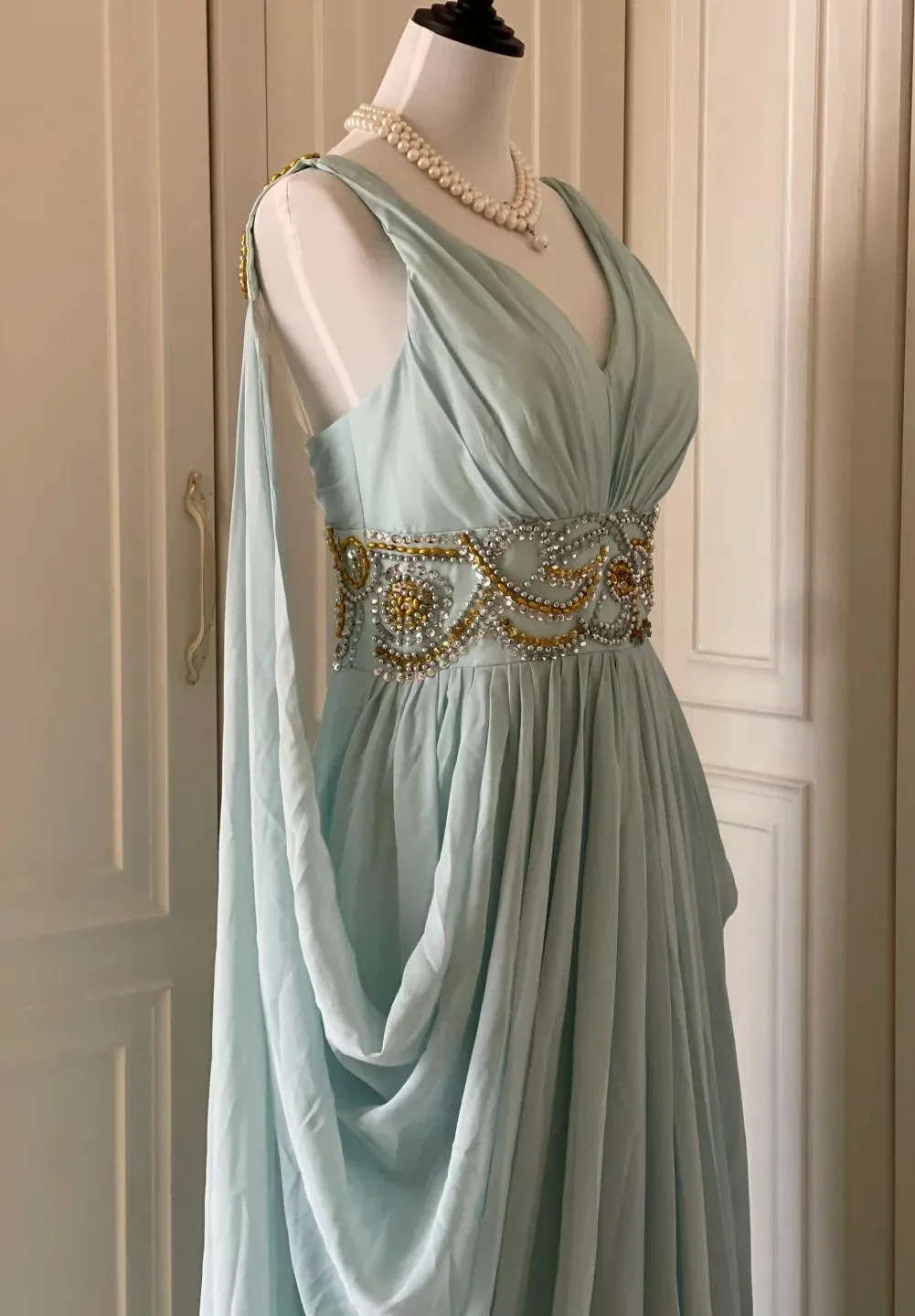 Vintage Tiffany Blue V-neck A-Line Beaded Chiffon Long Prom Dress Evening Dress Wedding Dress HZ1108 - Image 5