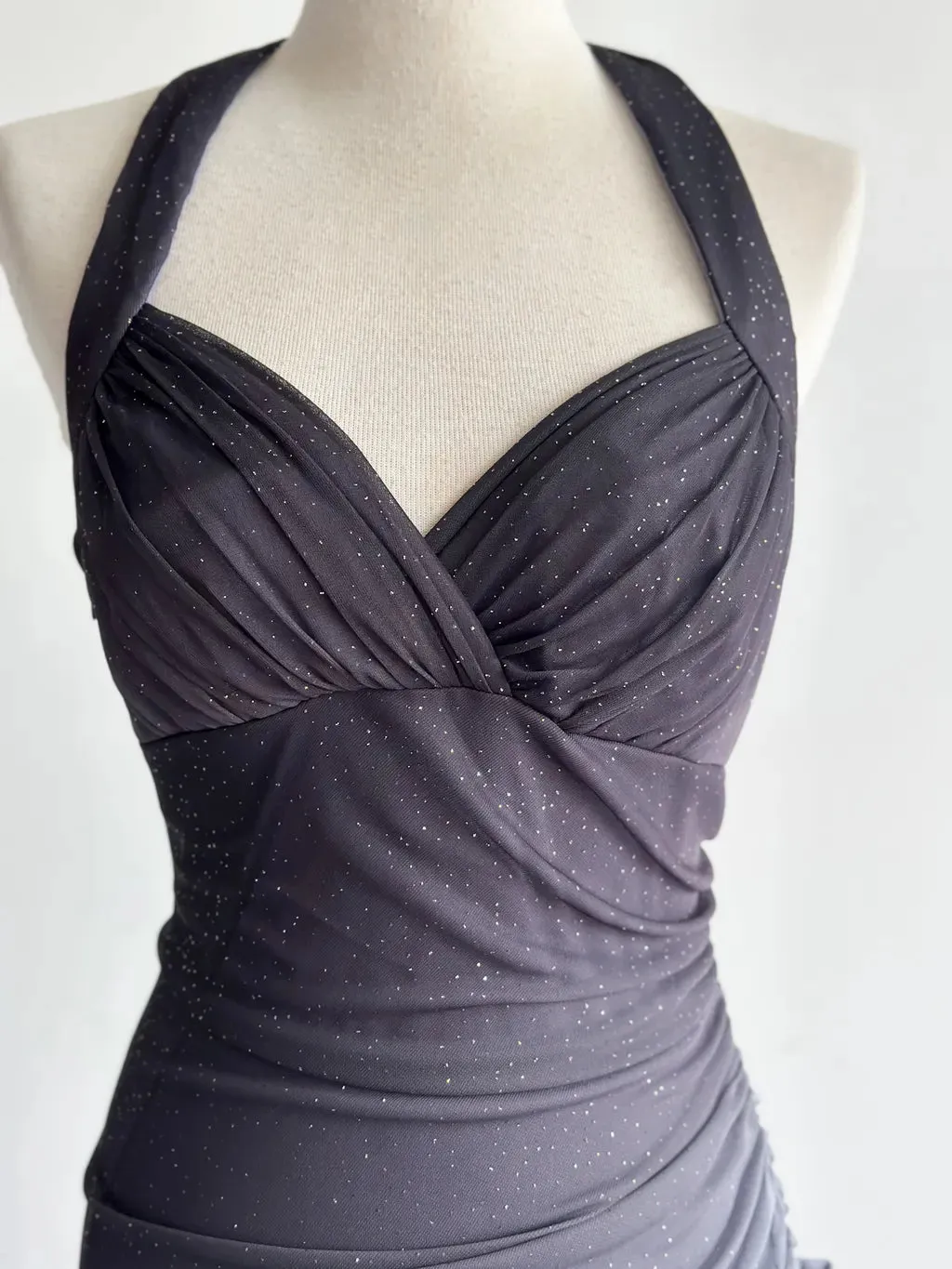 Sparkling Gradient Dark Gray Halter Neck Ruffle Sheath Prom Dress Birthday Dress HZ1108 - Image 6