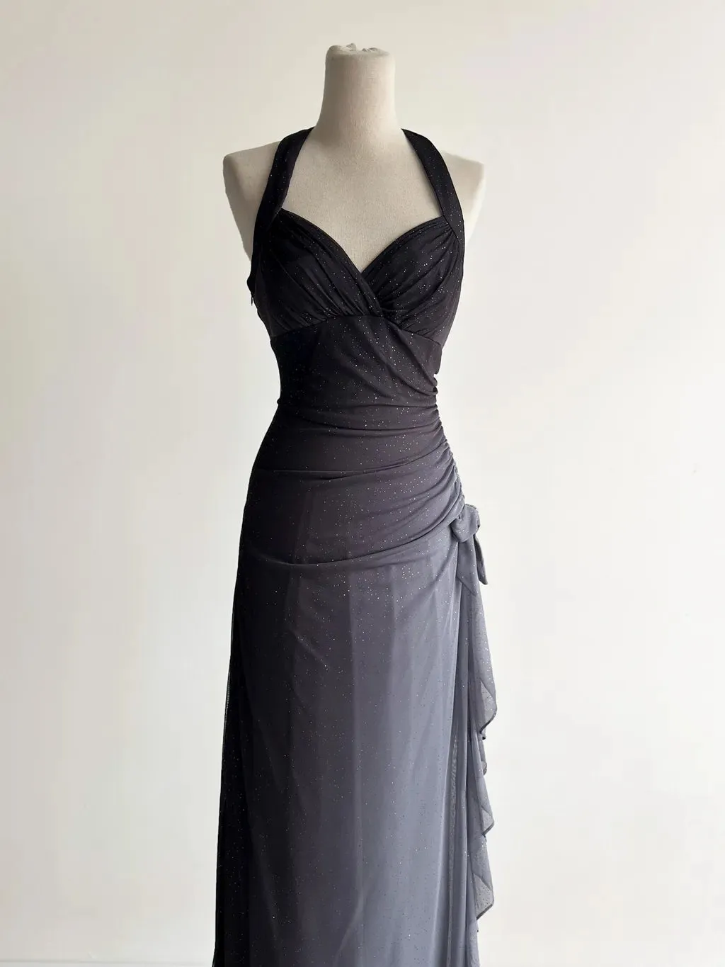 Sparkling Gradient Dark Gray Halter Neck Ruffle Sheath Prom Dress Birthday Dress HZ1108 - Image 2