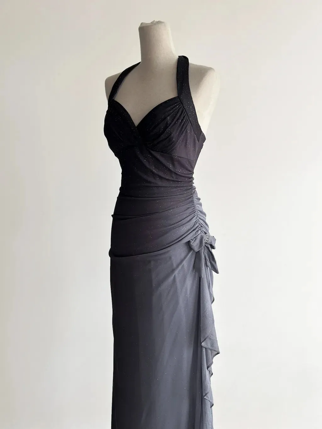 Sparkling Gradient Dark Gray Halter Neck Ruffle Sheath Prom Dress Birthday Dress HZ1108 - Image 3