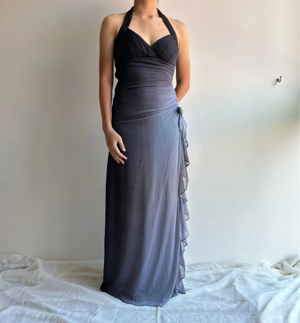 Sparkling Gradient Dark Gray Halter Neck Ruffle Sheath Prom Dress Birthday Dress HZ1108 - Image 10