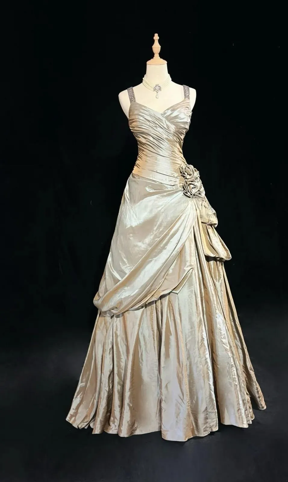 Sparkling A-Line V-neck Satin Backless Long Prom Dress Formal Evening Dress Graduation Prom Dress HZ1108