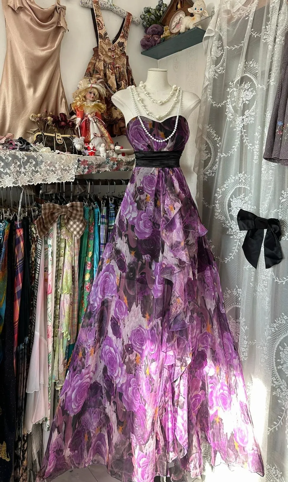 Purple Printed A-Line Temperament Sweetheart Neck Backless Party Dress Strapless Birthday HZ1108