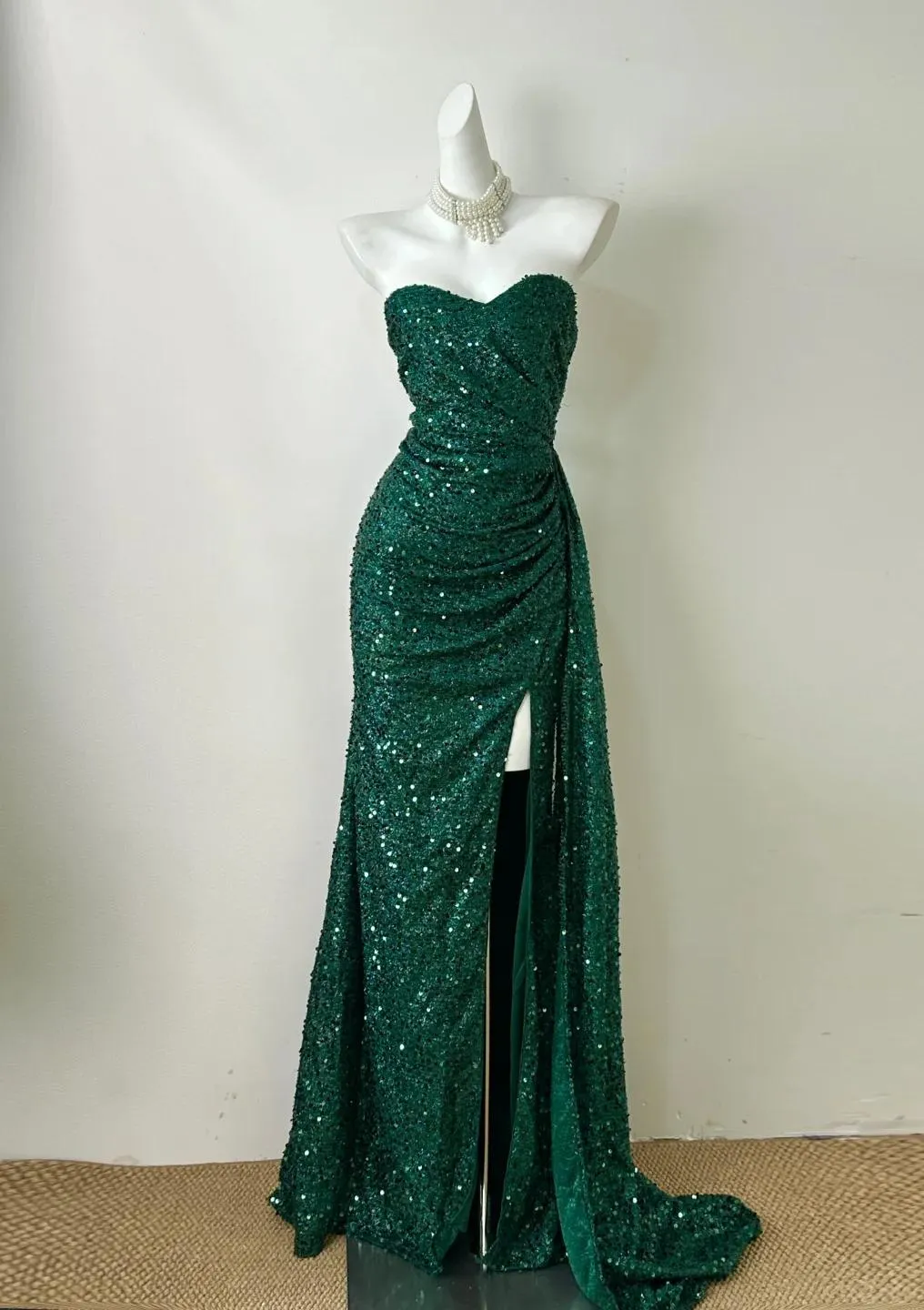 Elegant Dark Green Sweetheart Neck Mermaid Long Prom Dress Sequin Strapless Formal Evening Dress HZ1108