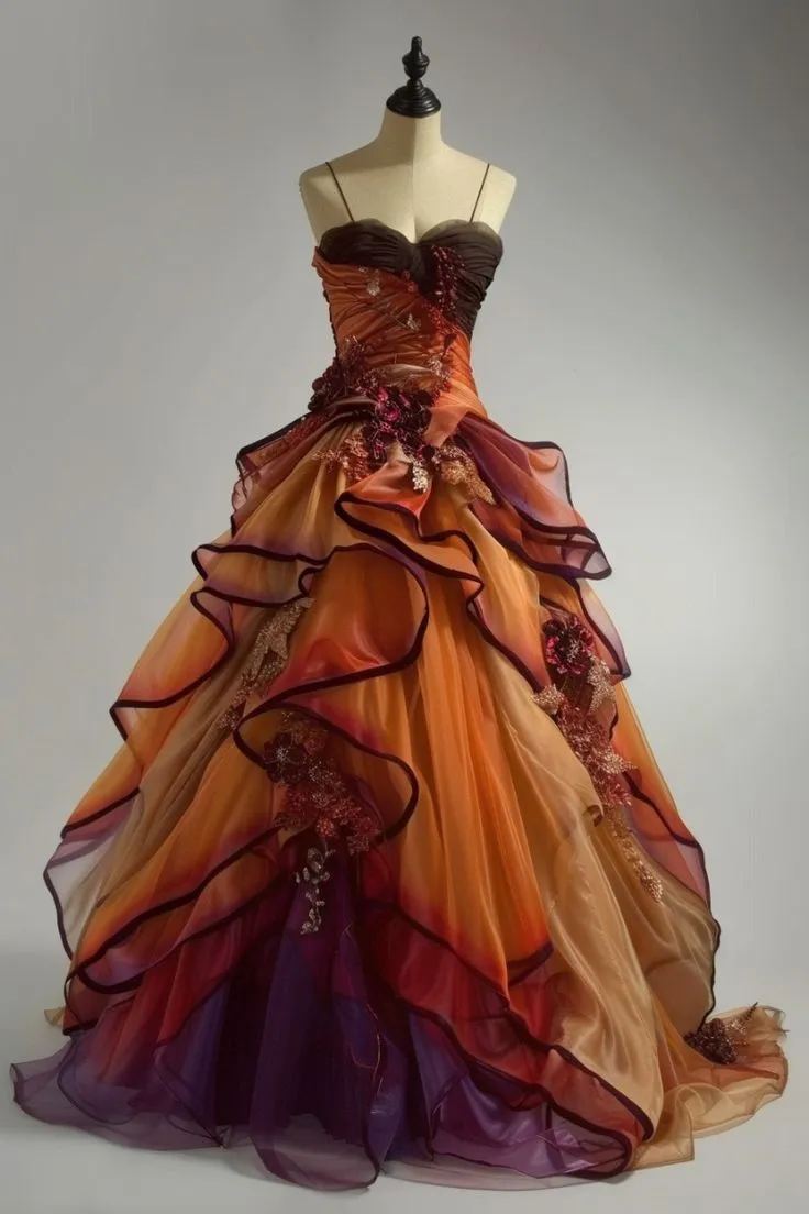 Gorgeous Ombre Spaghetti Straps A-Line Layered Tulle Long Prom Dresses Formal Evening Gowns HZ1108