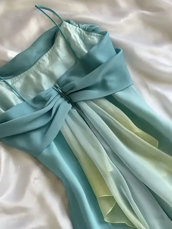 Gradient Pink Sheath Spaghetti Straps Fairytale Chiffon Long Prom Dresses Vintage Party Dress HZ1108 - Image 8