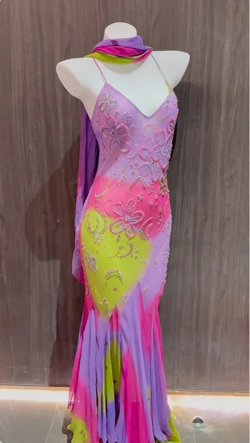 Vintage Purple Mermaid Spaghetti Straps Chiffon Beaded Prom Dresses Stunning Formal Evening Gowns HZ1108