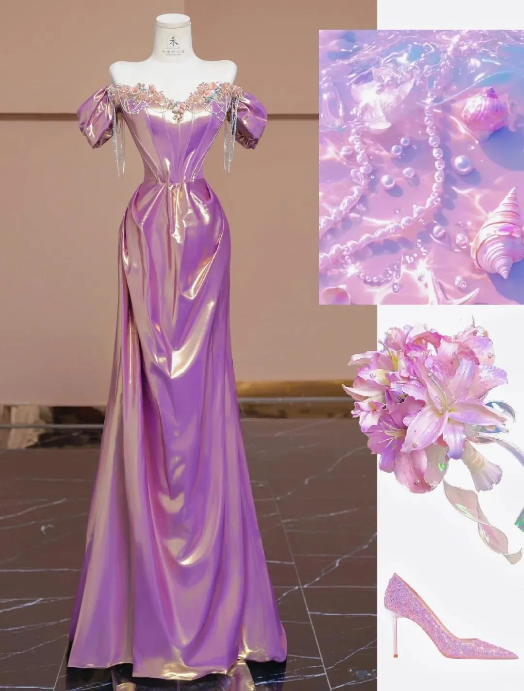 Gorgeous Purple Off Shoulder Satin Beaded A-line Long Prom Dresses Stylish Formal Evening Gowns HZ1108