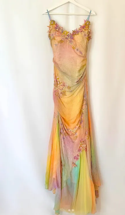 Glam Yellow Pink Spaghetti Straps Chiffon Embroidered Appliques Mermaid Prom Dresses Formal Evening Gowns HZ1108 - Image 6