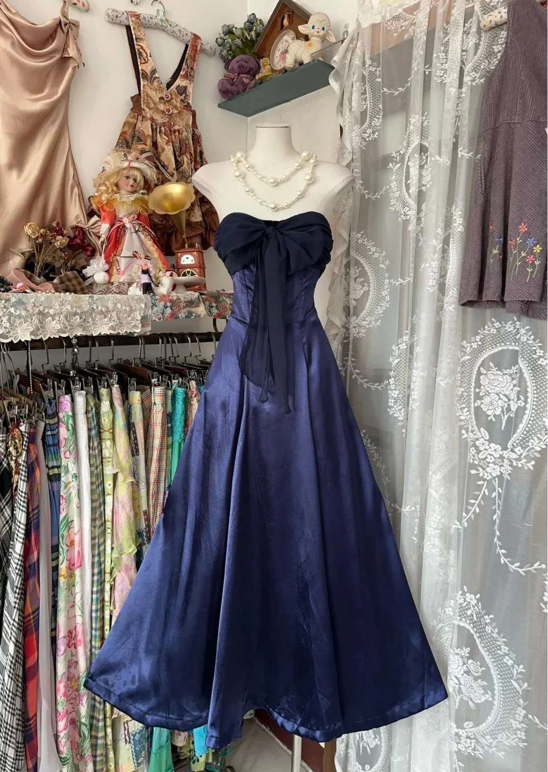 Elegant Navy Strapless Satin Mermaid Short Party Dresses HZ1108