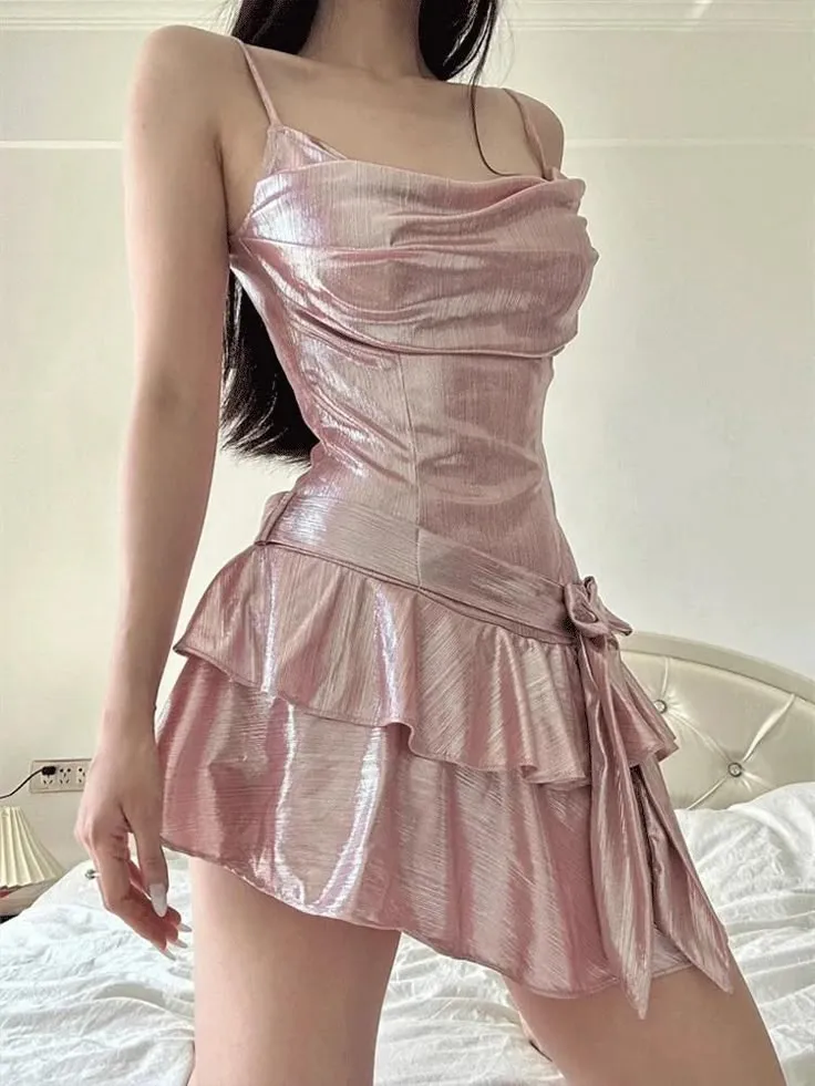 Cute Dusty Pink Chiffon Satin A-Line Spaghetti Straps Short Party Dress Homecoming Dress HZ1108