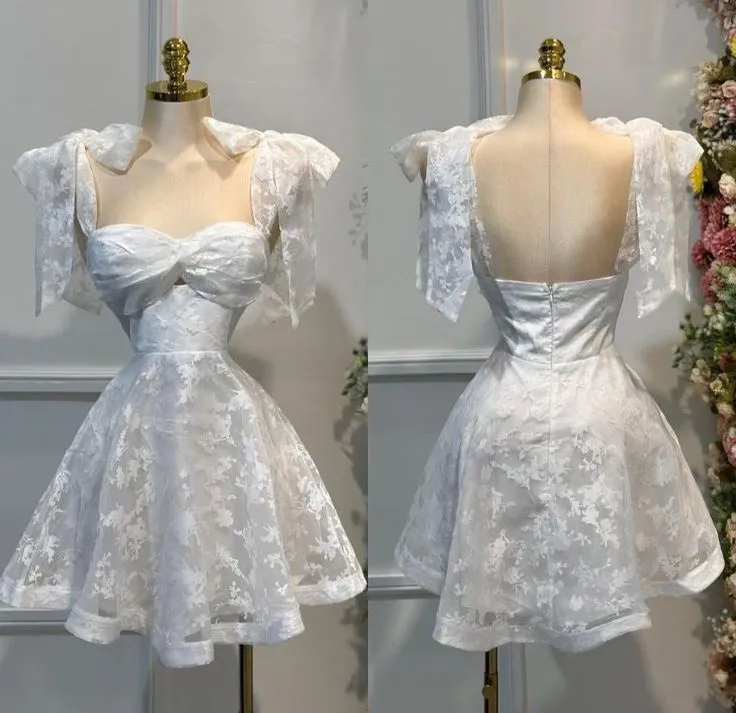 Stunning White A-Line Sweetheart Neck Homecoming Dress Tulle Lace Appliques Open Back Short Prom Dresses HZ1108