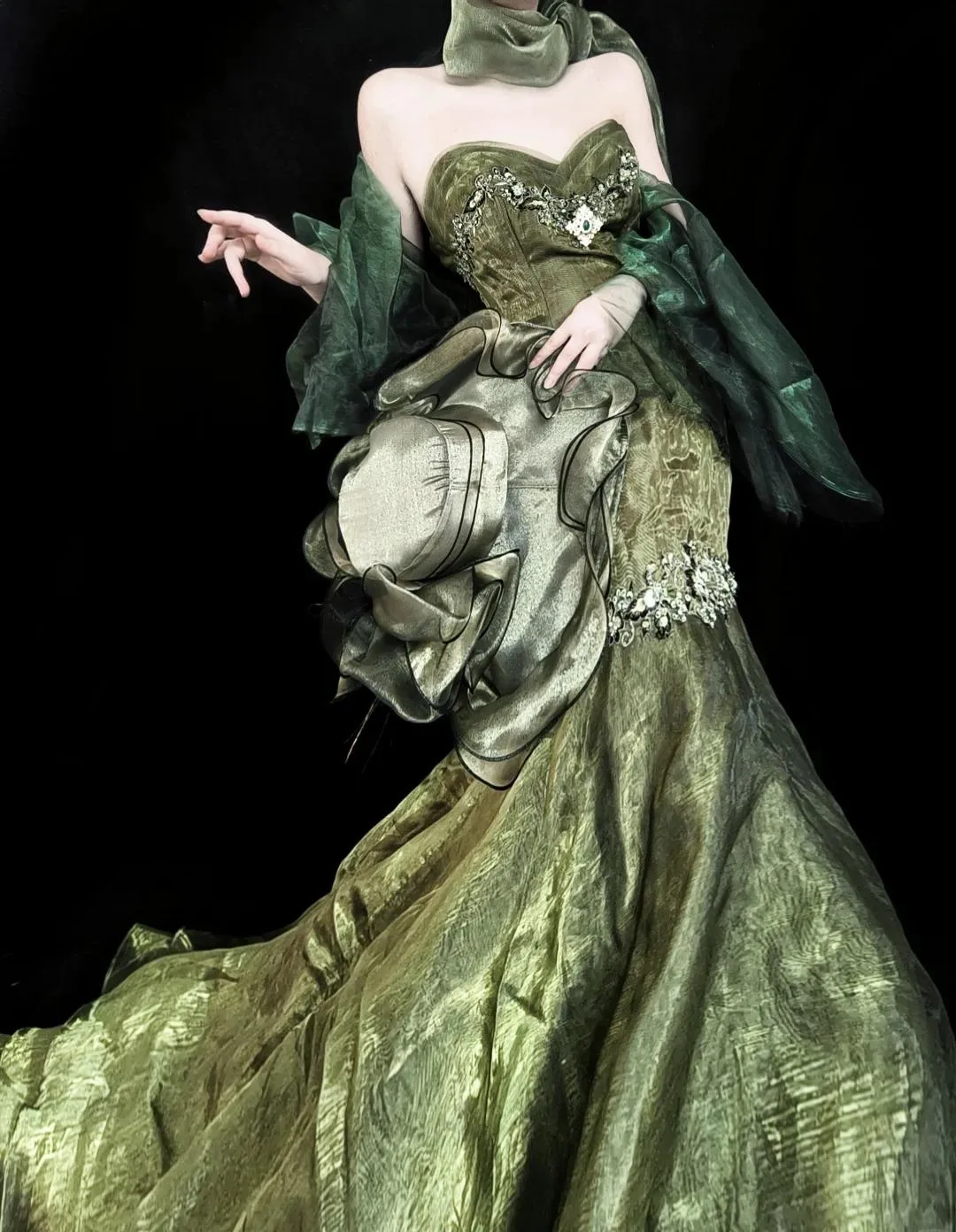 Stunning Forest Green Strapless Mermaid Prom Dresses Tulle Birthday Dress HZ1108