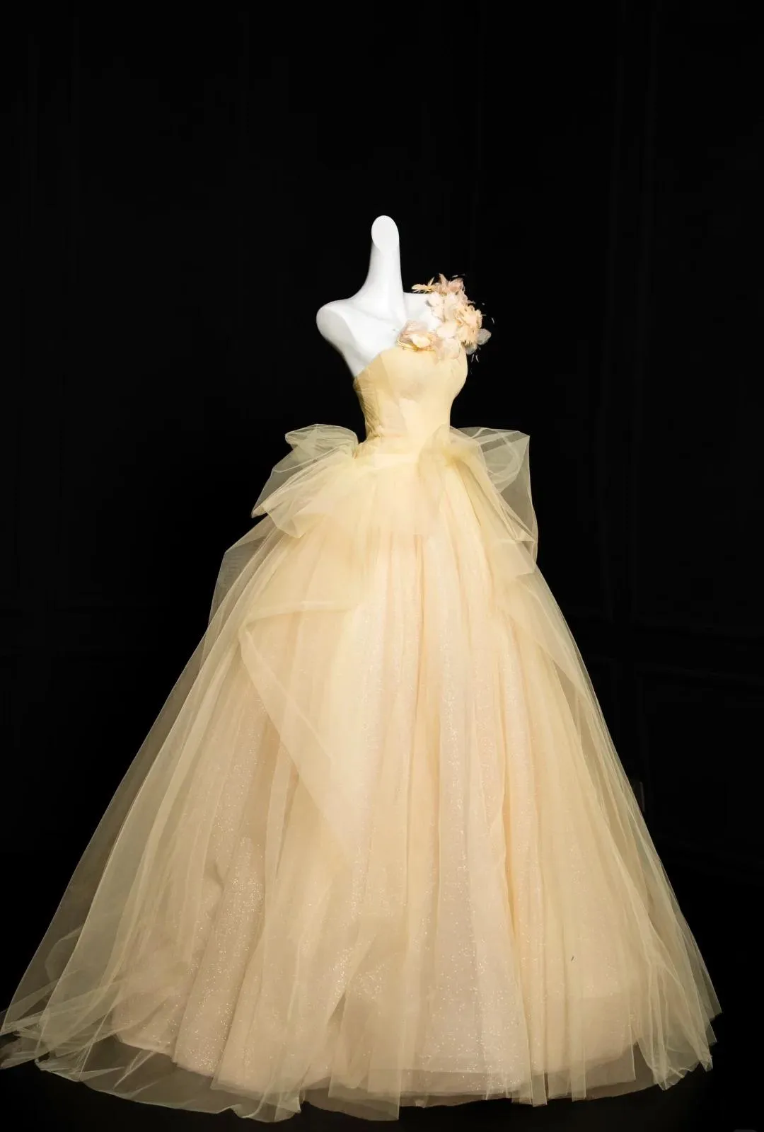 Pretty Yellow One Shoulder A-Line Tulle Prom Dresses Formal Birthday Evening Gowns HZ1108