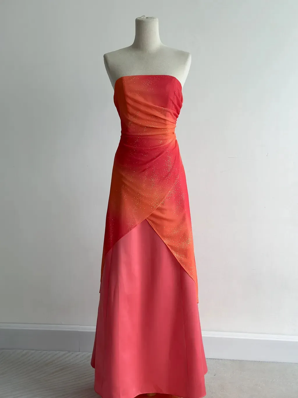 Gorgeous Orange Strapless A-Line Chiffon Satin Ball Dress Formal Evening Gowns HZ1108