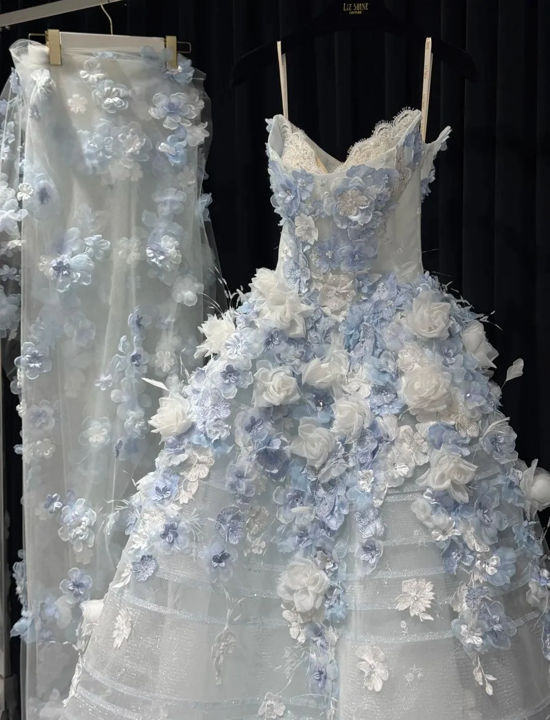 Fairytale White Tulle Strapless A-Line 3D Applique Trailing Wedding Dress HZ1108