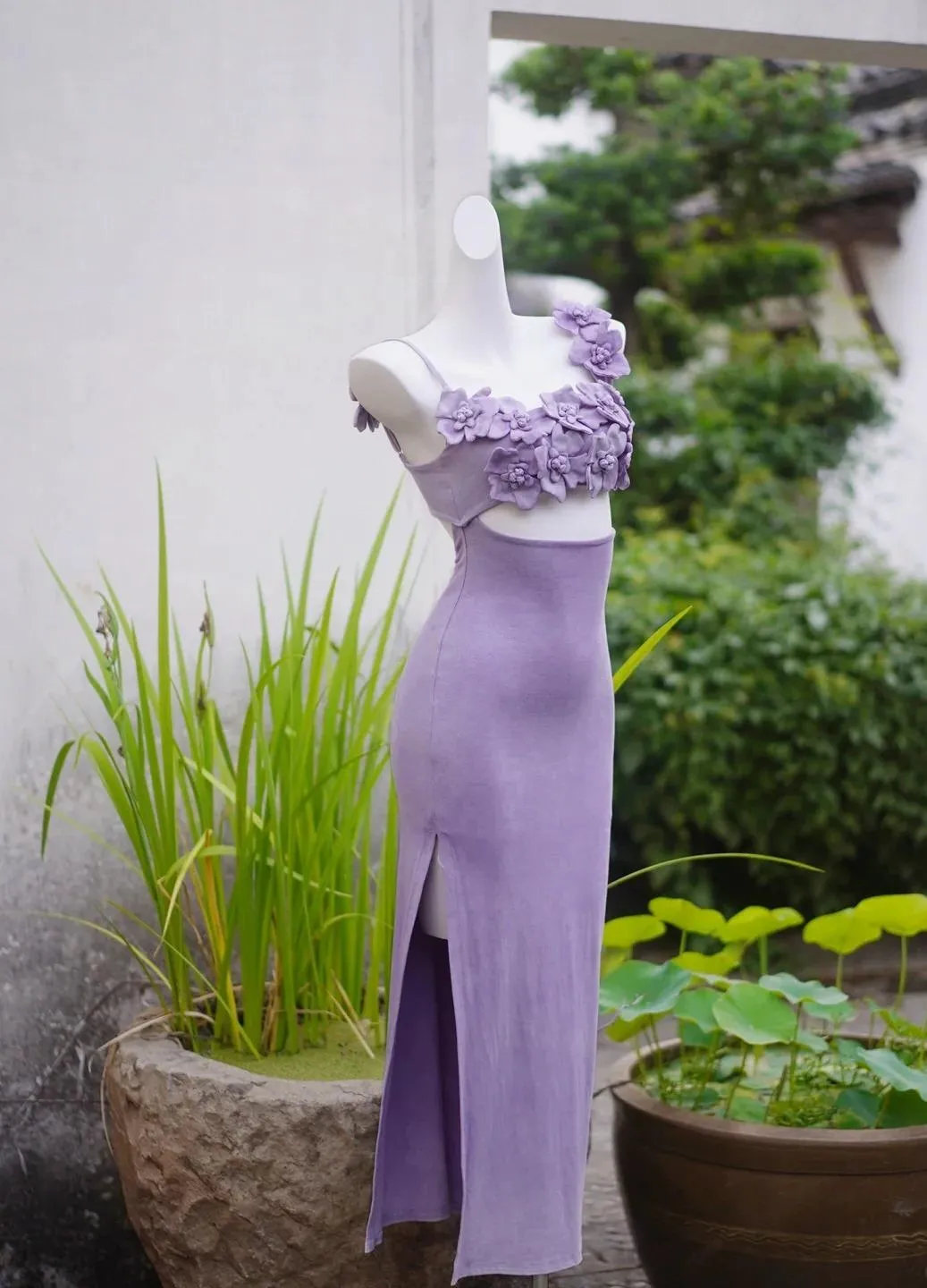 Fairytale Lilac Square Neck Applique Bodycon Short Prom Dresses Party Dress with Slits HZ1108