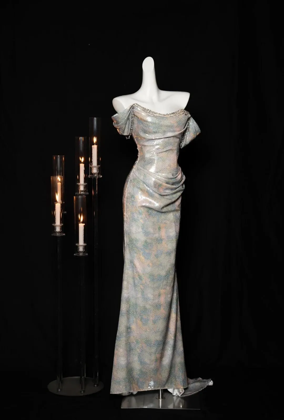 Elegant Off-shoulder Mermaid Sequined Prom Dresses With Open Back Formal Evening Gowns HZ1108