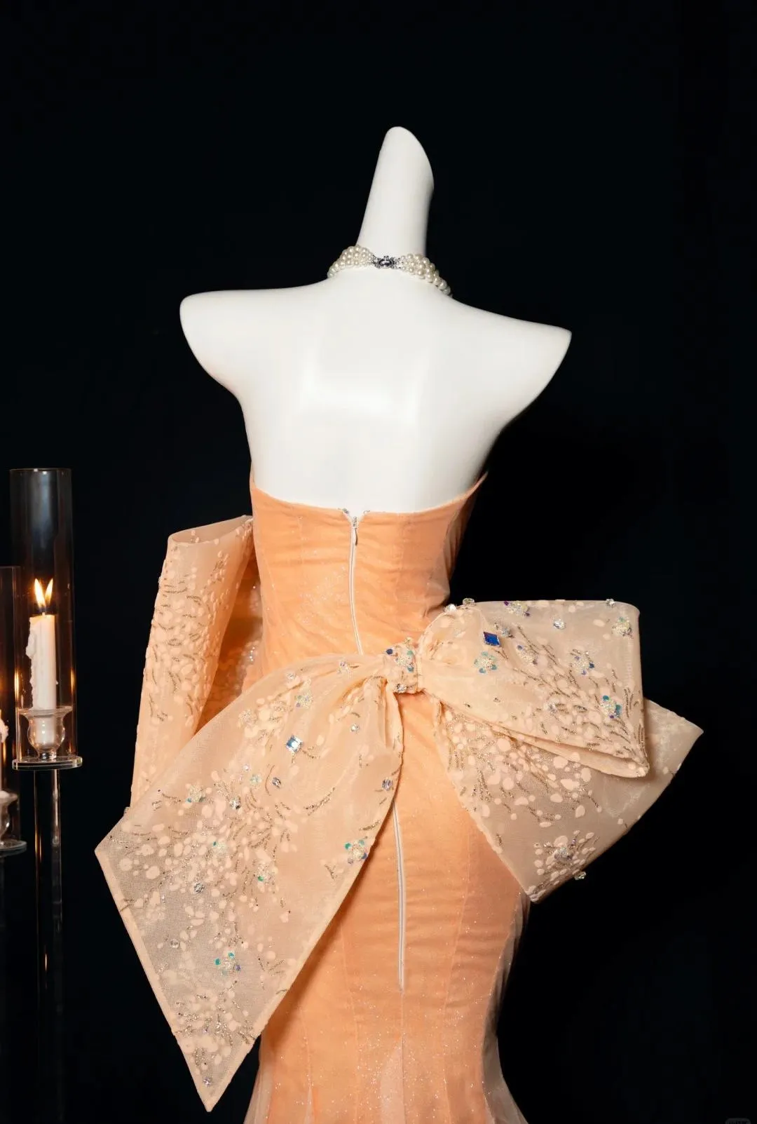 Gorgeous Orange Strapless Mermaid Tulle Prom Dresses Glam Bow Evening Gowns HZ1108 - Image 3