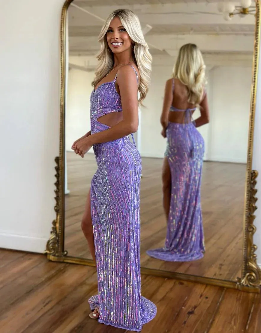 Fashion Purple Spaghetti Straps Sheath Sequin Beading Prom Dresses Formal Evening Gowns HZ1108 - Image 3