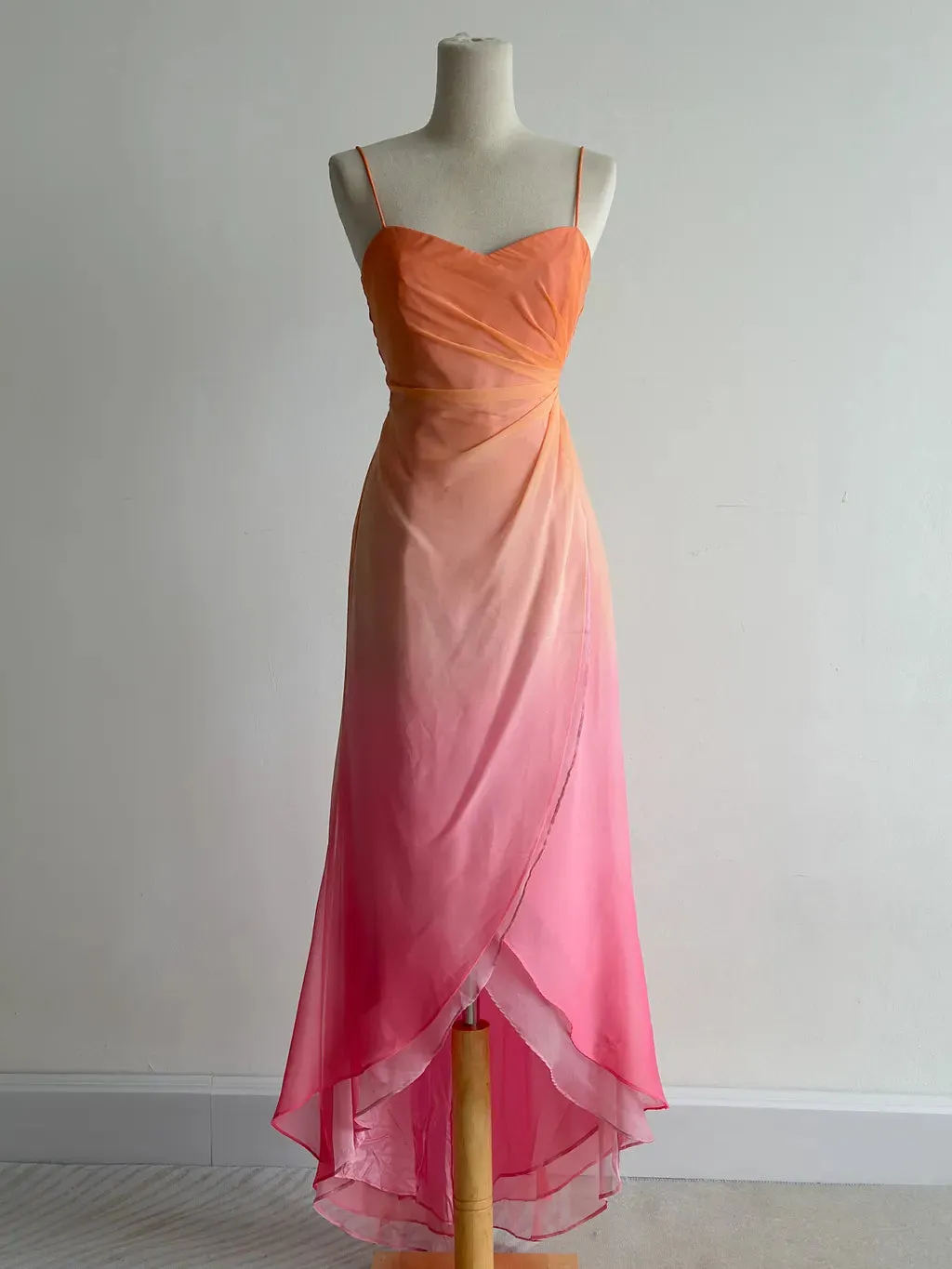 Fairytale Gradient Orange Pink Spaghetti Straps A-Line Chiffon Prom Dresses Y2K Evening Gowns HZ1108