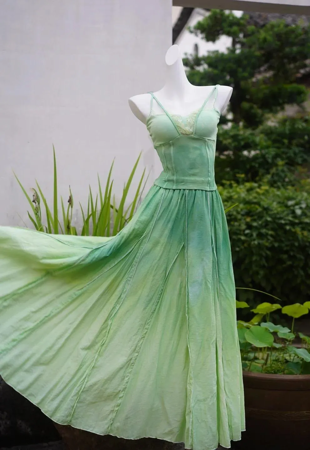 Sweet Gradient Green Spaghetti Strap A-Line Long Party Dress Birthday Prom Dress HZ1108 - Image 2