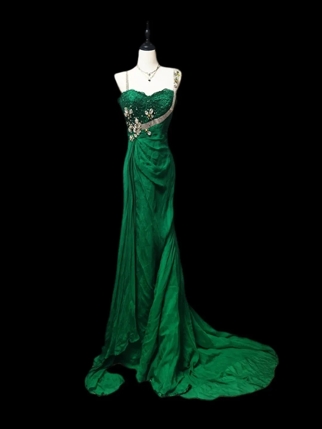Stunning Hunter Green Beaded Mermaid Chiffon Long Prom Dresses Formal Evening HZ1108