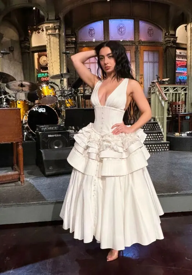 Elegant White Deep V Neck A-Line Jacquard Satin Party Dress Simple Evening Gowns HZ1108