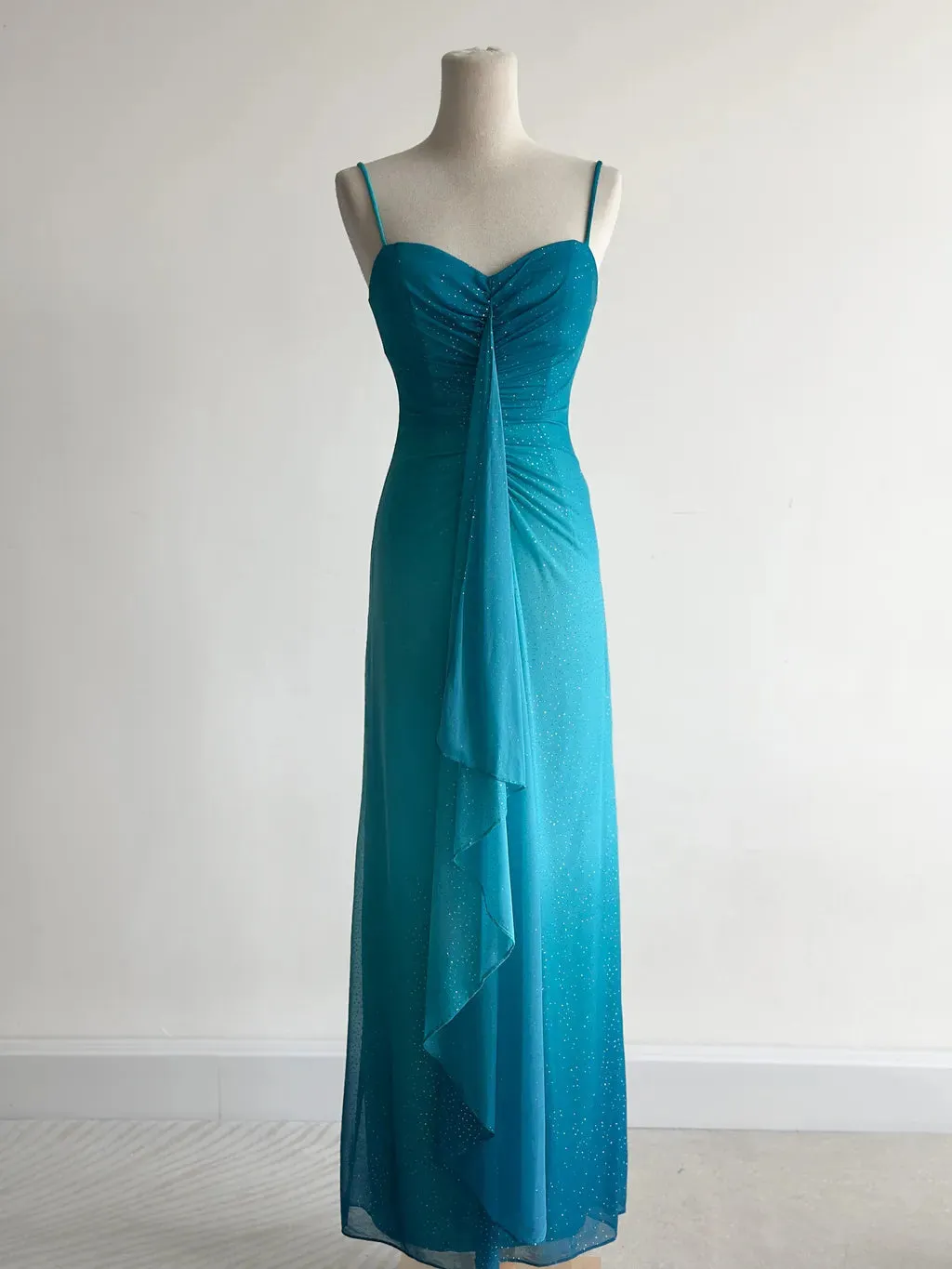 Glitter Gradient Blue Spaghetti Straps Sheath Chiffon Prom Dresses Evening Dress Gowns HZ1108 - Image 3