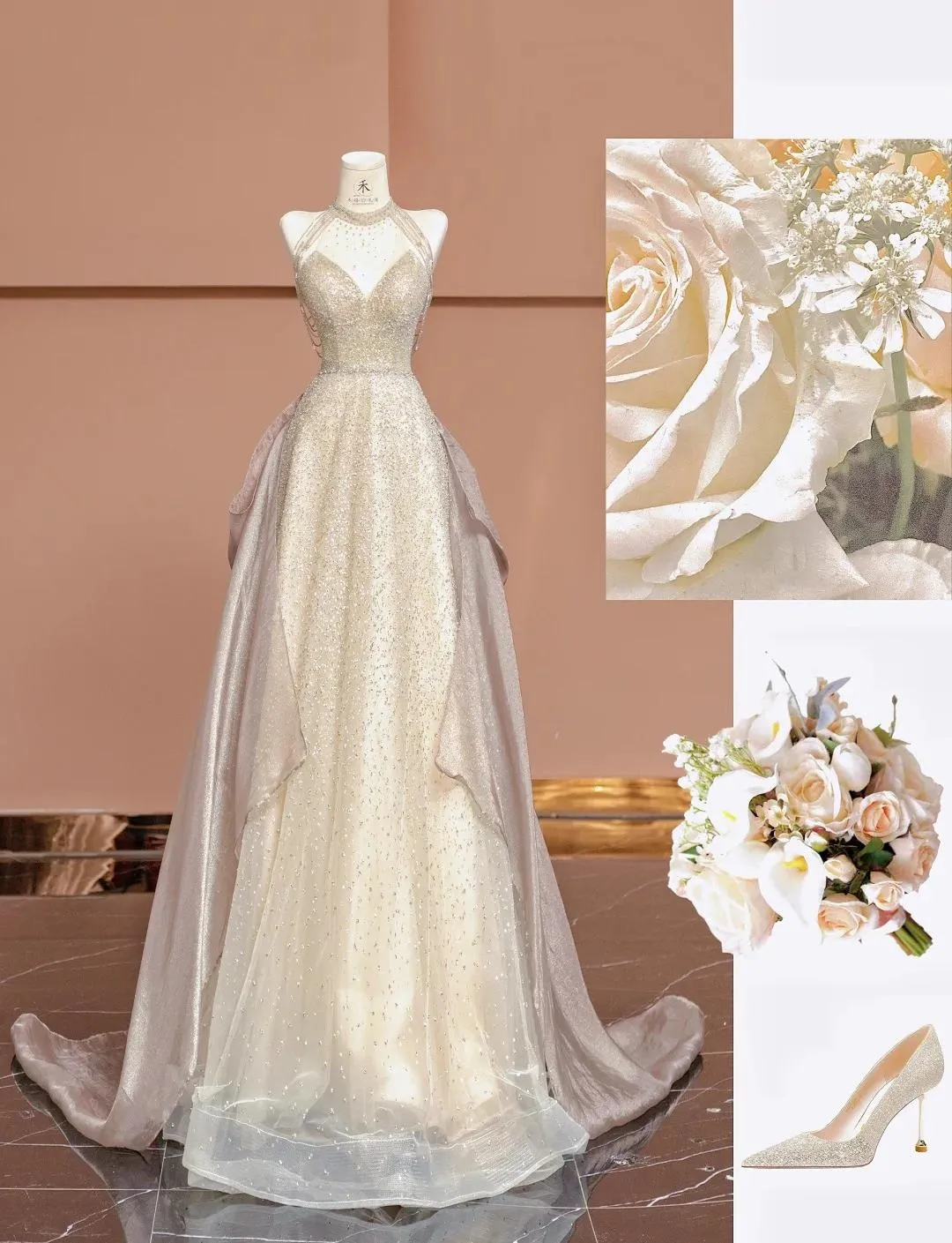 Gorgeous Champagne V-neck A-Line Beaded Tulle Long Prom Dresses Formal Evening Gowns HZ1108