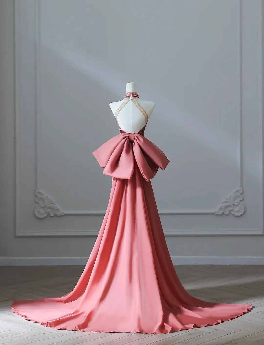 Elegant Dark Peach Mandarin Collar Sheath Printed Velvet Long Prom Dresses Formal Evening Gowns HZ1108 - Image 3