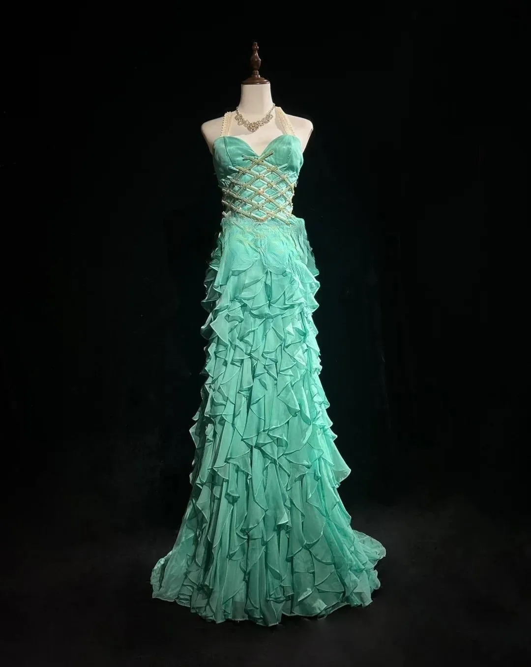 Sweet Mint Green Sweetheart Mermaid Chiffon Long Prom Dresses Backless Formal Evening Gowns HZ1108
