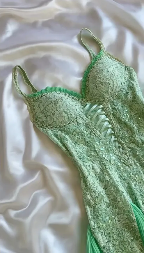 Gorgeous Green Spaghetti Straps A-Line Lace Chiffon Short Prom Dresses HZ1108 - Image 2