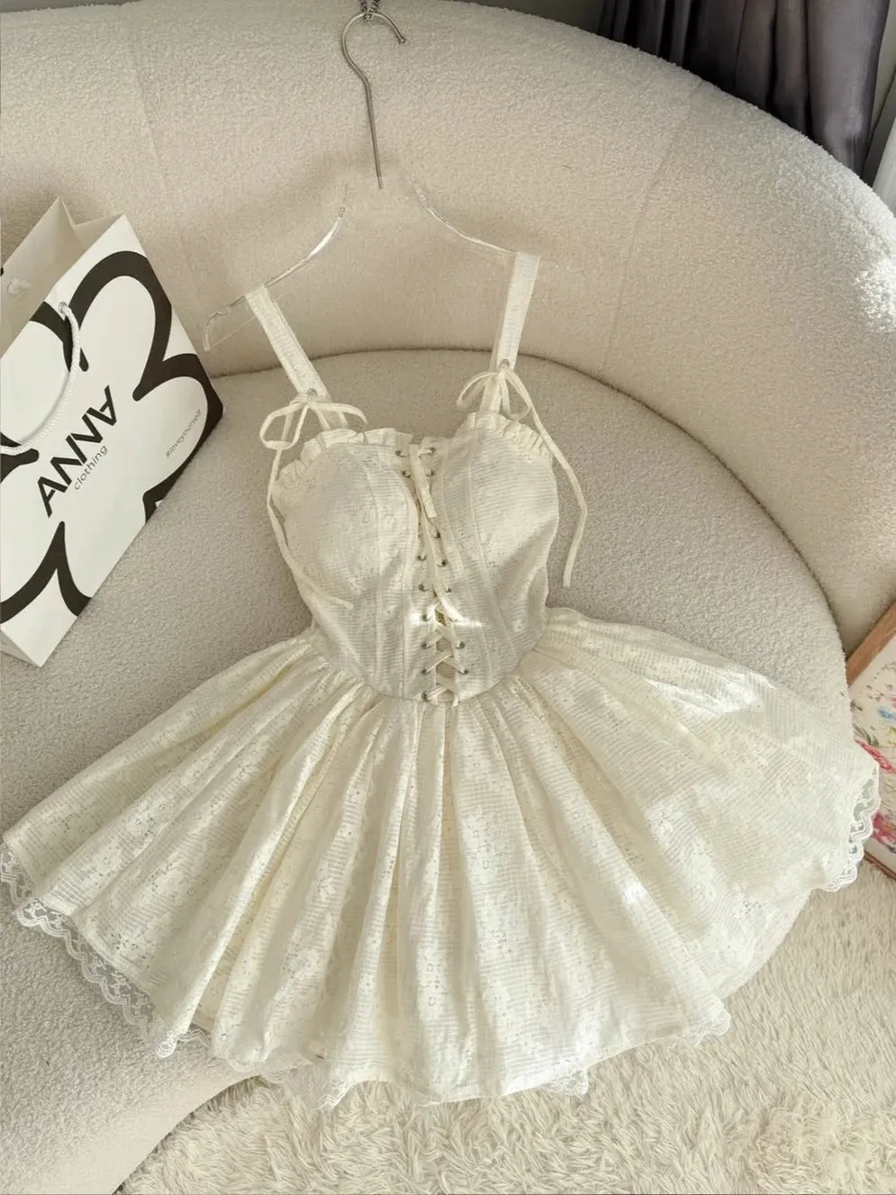 Simple Off-white Spaghetti Straps A-Line Lace Short Prom Dresses Homecoming Dresses HZ1108