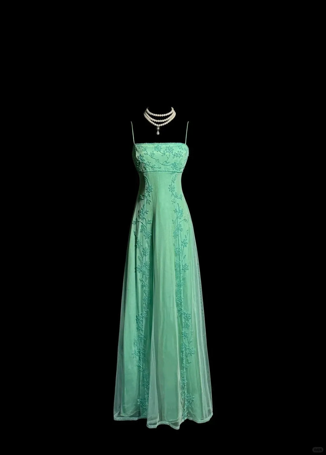 Stunning Green Spaghetti Straps Satin Beading Empire Prom Dresses Vintage Formal Evening Gowns HZ1108