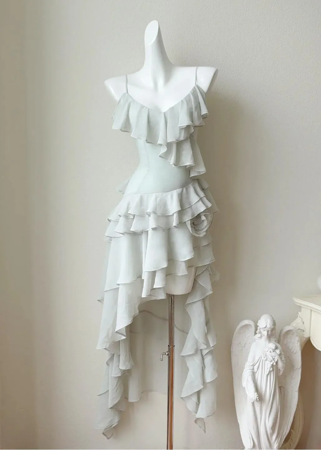 Fairytale Spaghetti Straps Chiffon Hi-Lo Party Dress Short Prom Dresses HZ1108