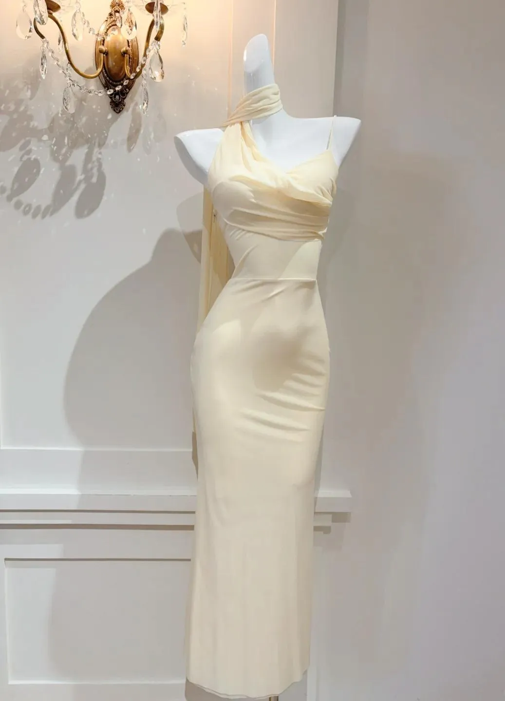 Elegant Butter Yellow Asymmetric Neck Chiffon Bodycon Party Dress Short Prom Dresses HZ1108