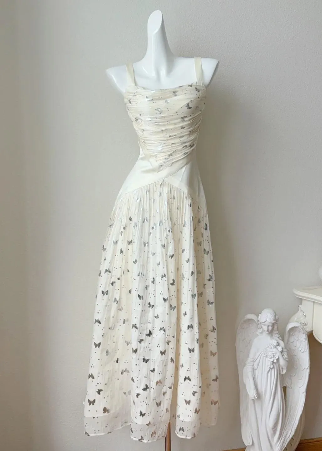 Sweet Apricot Square Neck A-Line Gold Butterflies Prom Dresses Birthday Evening Gowns HZ1108