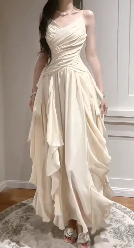 Elegant Apricot Spaghetti Straps A-Line Chiffon Long Prom Dresses Birthday Evening Gowns HZ1108 - Image 2