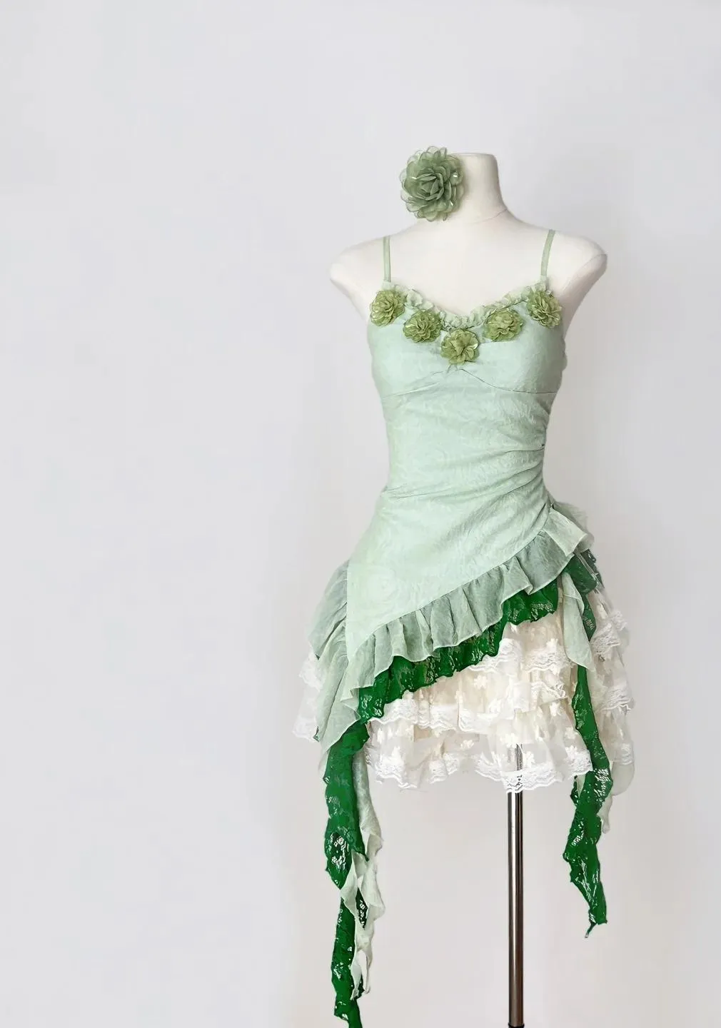 Fairytale Green Spaghetti Straps Bodycon Lace Tulle Short Prom Dresses Homecoming Dresses HZ1108