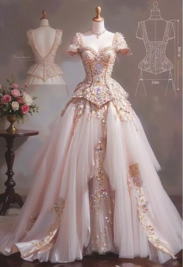 Fairytale Sweetheart Neck Light Champagne A-Line Tulle Long Prom Dresses with Rhinestones HZ1108