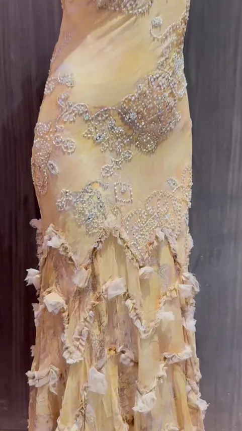 Glam Yellow Straps Mermaid Chiffon Beading Long Prom Dresses Vintage Evening Gowns HZ1108 - Image 5