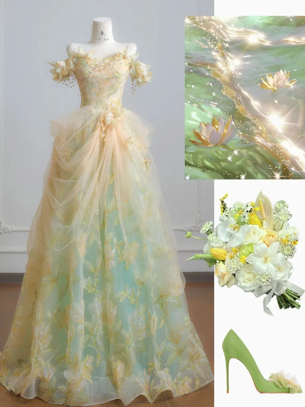 Fairytale Off-the-shoulder A-Line Tulle Applique Long Prom Dresses Sweet Birthday Evening Gowns HZ1108