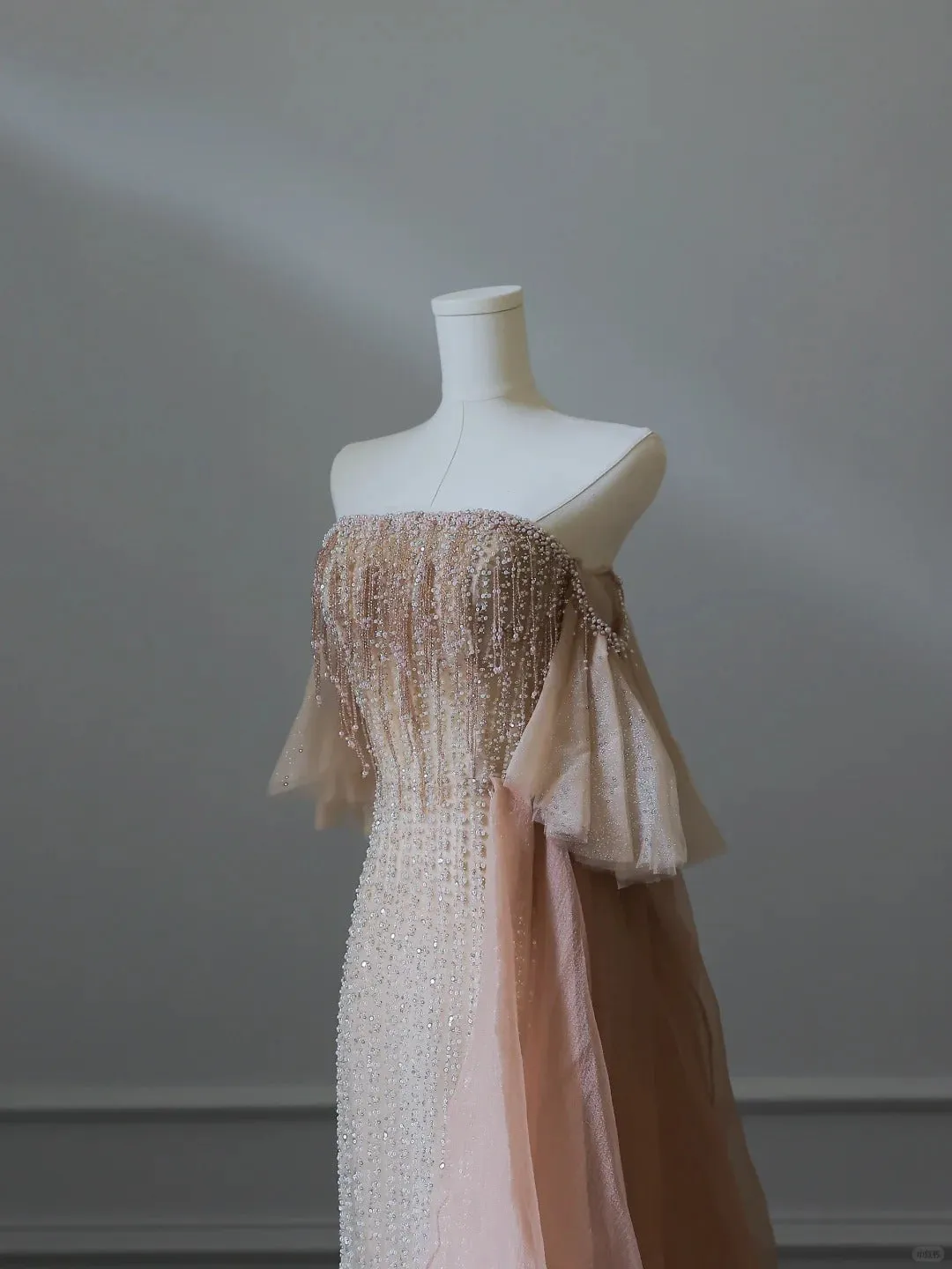 Stunning Light Champagne Strapless A-Line Tulle Beading Long Prom Dresses Formal Evening Gowns HZ1108 - Image 2