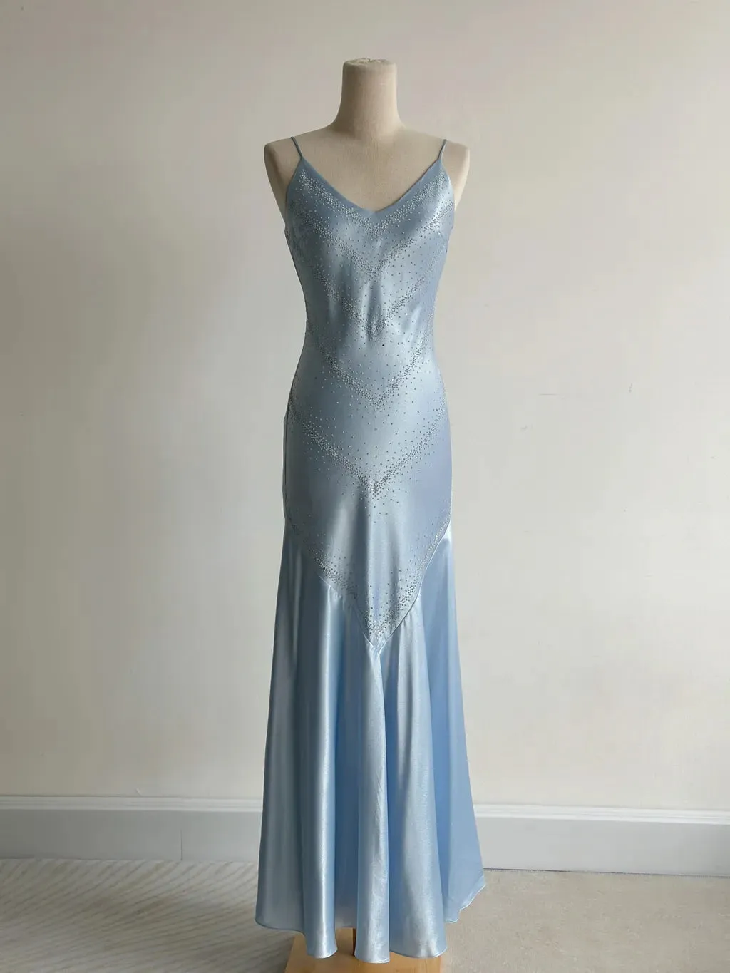 Simple Grey Blue Spaghetti Straps Mermaid Satin Beading Party Dress HZ1108